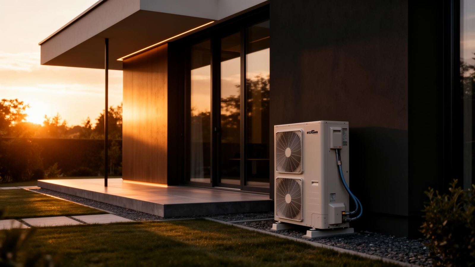 Pompe à chaleur installée devant une maison moderne